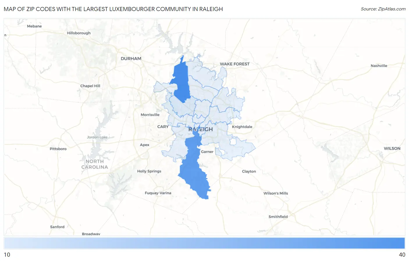 Zip Codes with the Largest Luxembourger Community in Raleigh Map