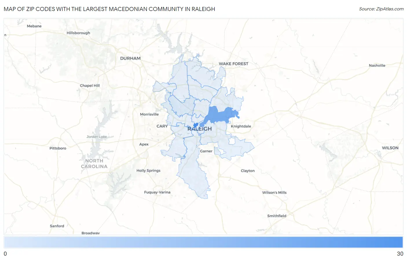Zip Codes with the Largest Macedonian Community in Raleigh Map