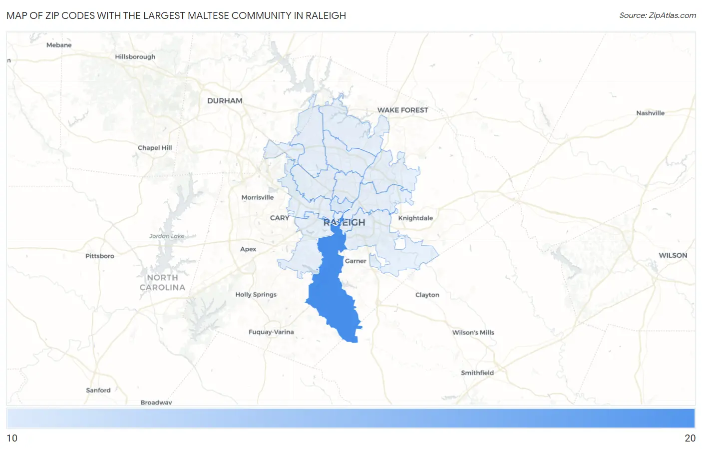 Zip Codes with the Largest Maltese Community in Raleigh Map