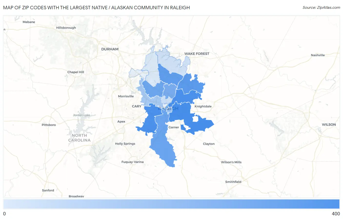 Zip Codes with the Largest Native / Alaskan Community in Raleigh Map