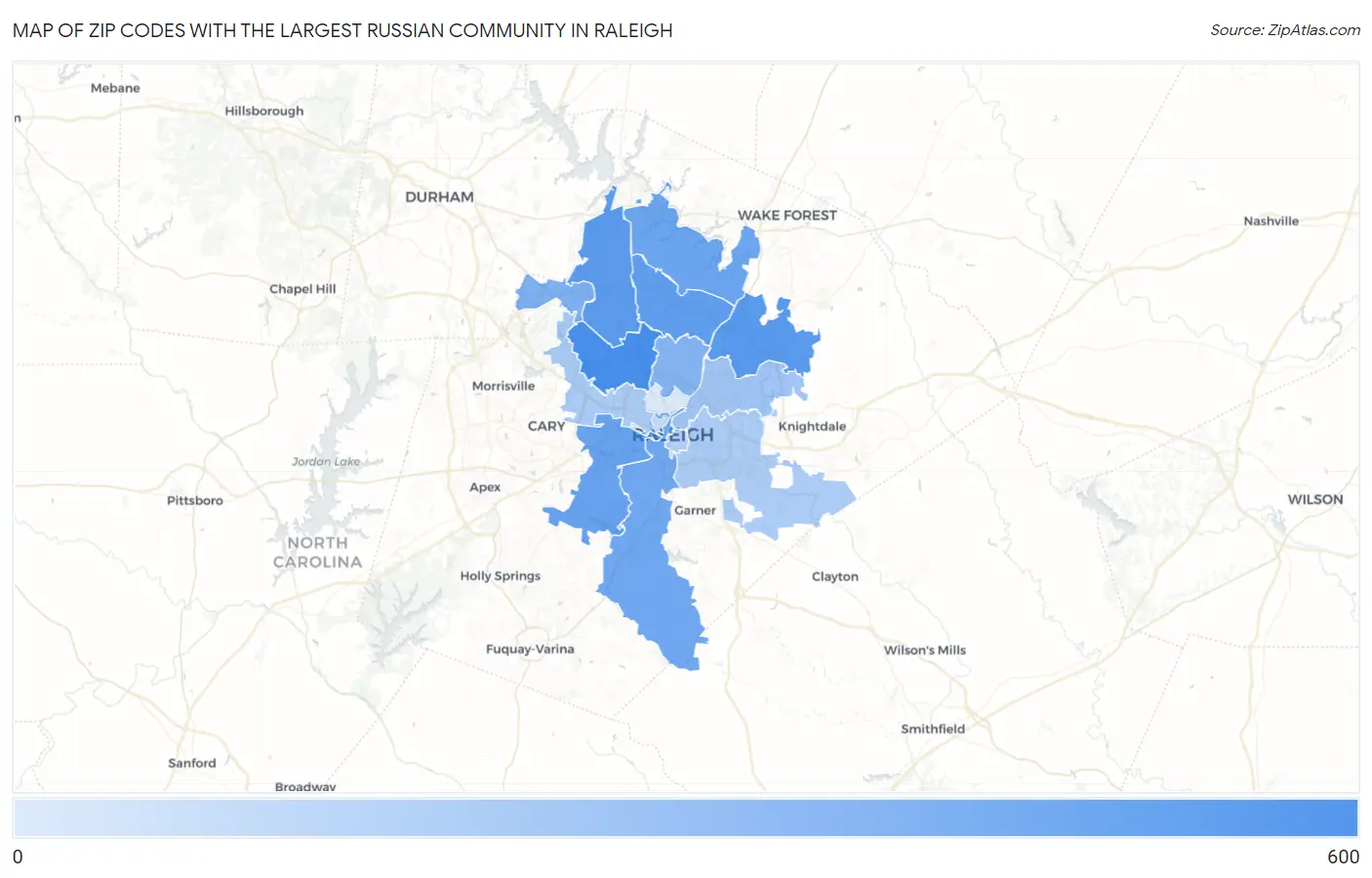 Zip Codes with the Largest Russian Community in Raleigh Map