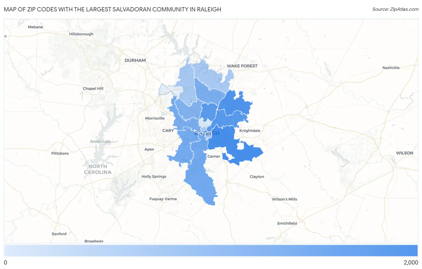 Zip Codes with the Largest Salvadoran Community in Raleigh Map