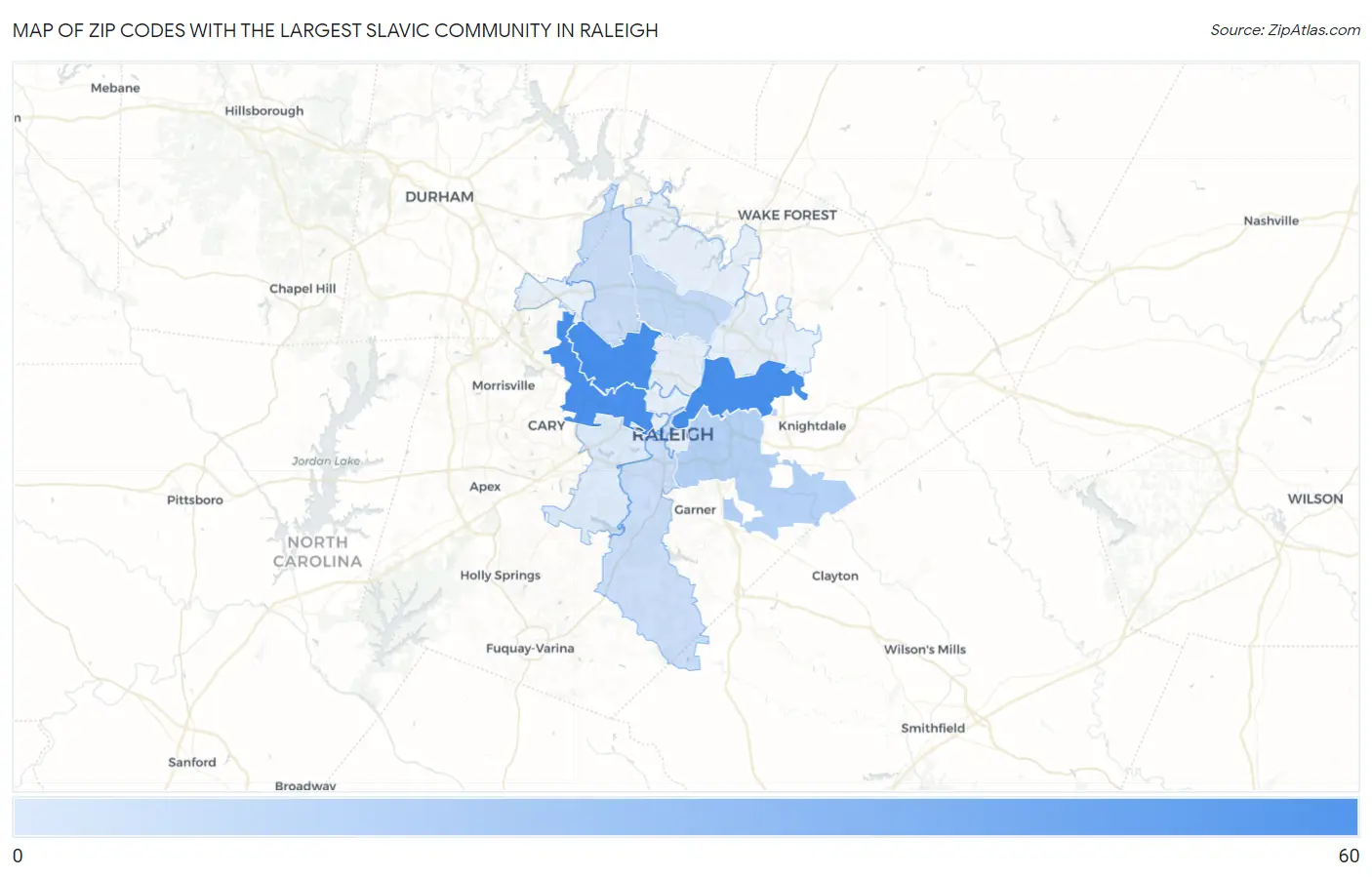 Zip Codes with the Largest Slavic Community in Raleigh Map