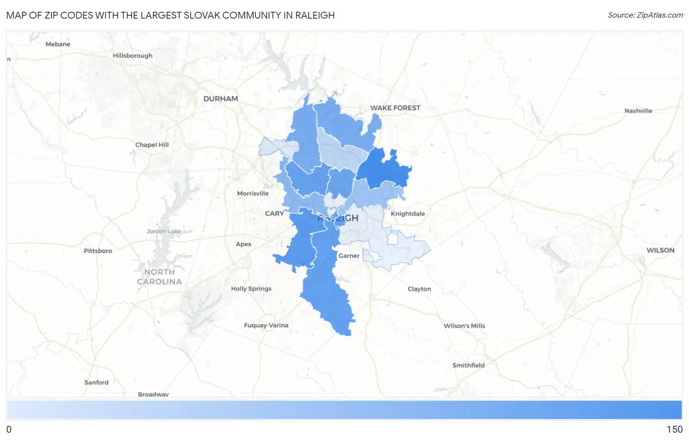 Zip Codes with the Largest Slovak Community in Raleigh Map