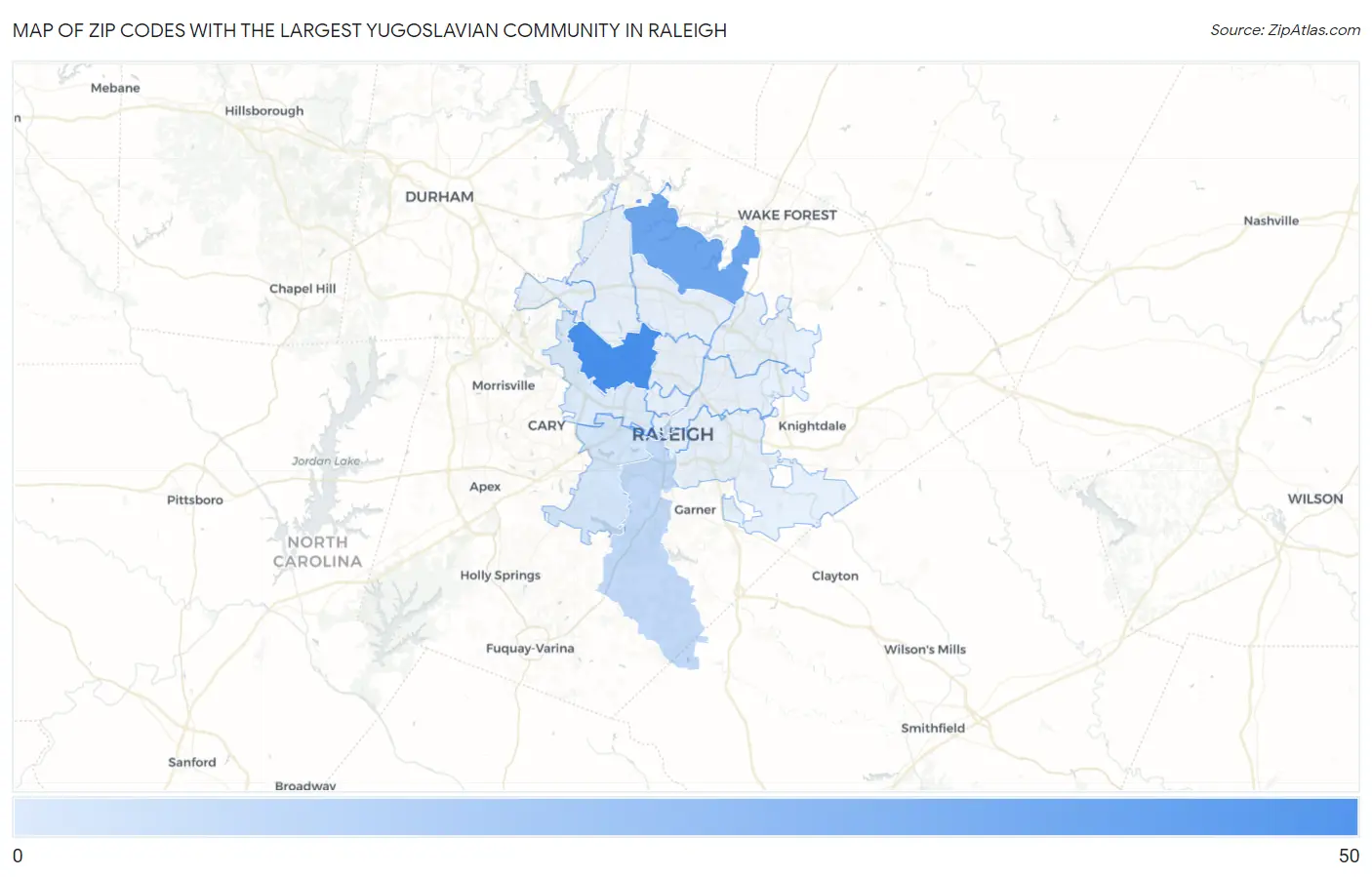 Zip Codes with the Largest Yugoslavian Community in Raleigh Map