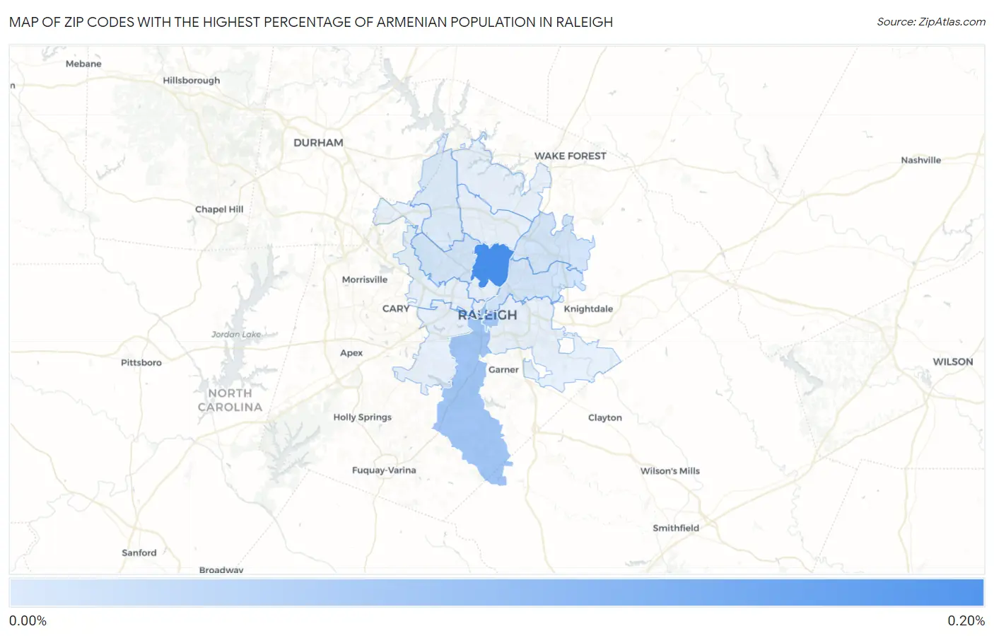 Zip Codes with the Highest Percentage of Armenian Population in Raleigh Map