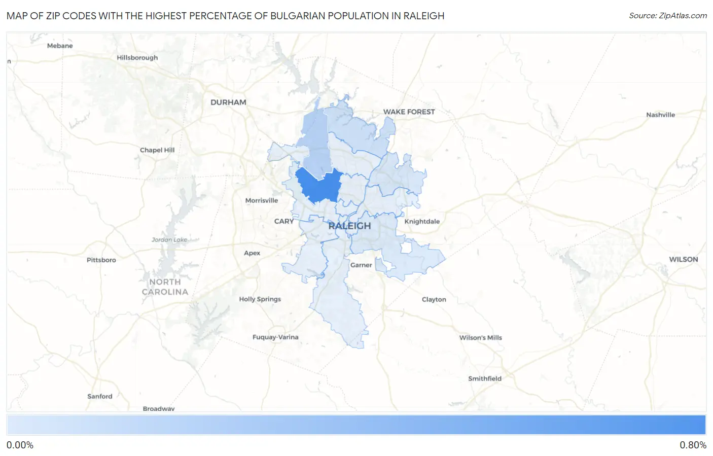 Zip Codes with the Highest Percentage of Bulgarian Population in Raleigh Map