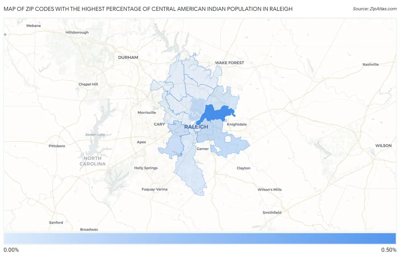 Zip Codes with the Highest Percentage of Central American Indian Population in Raleigh Map