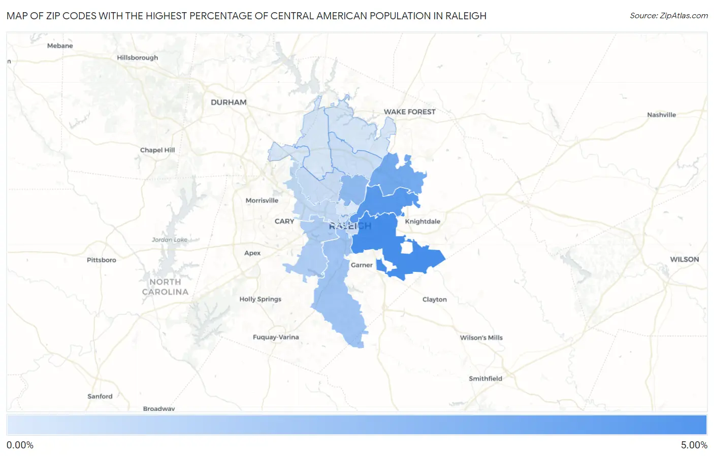 Zip Codes with the Highest Percentage of Central American Population in Raleigh Map