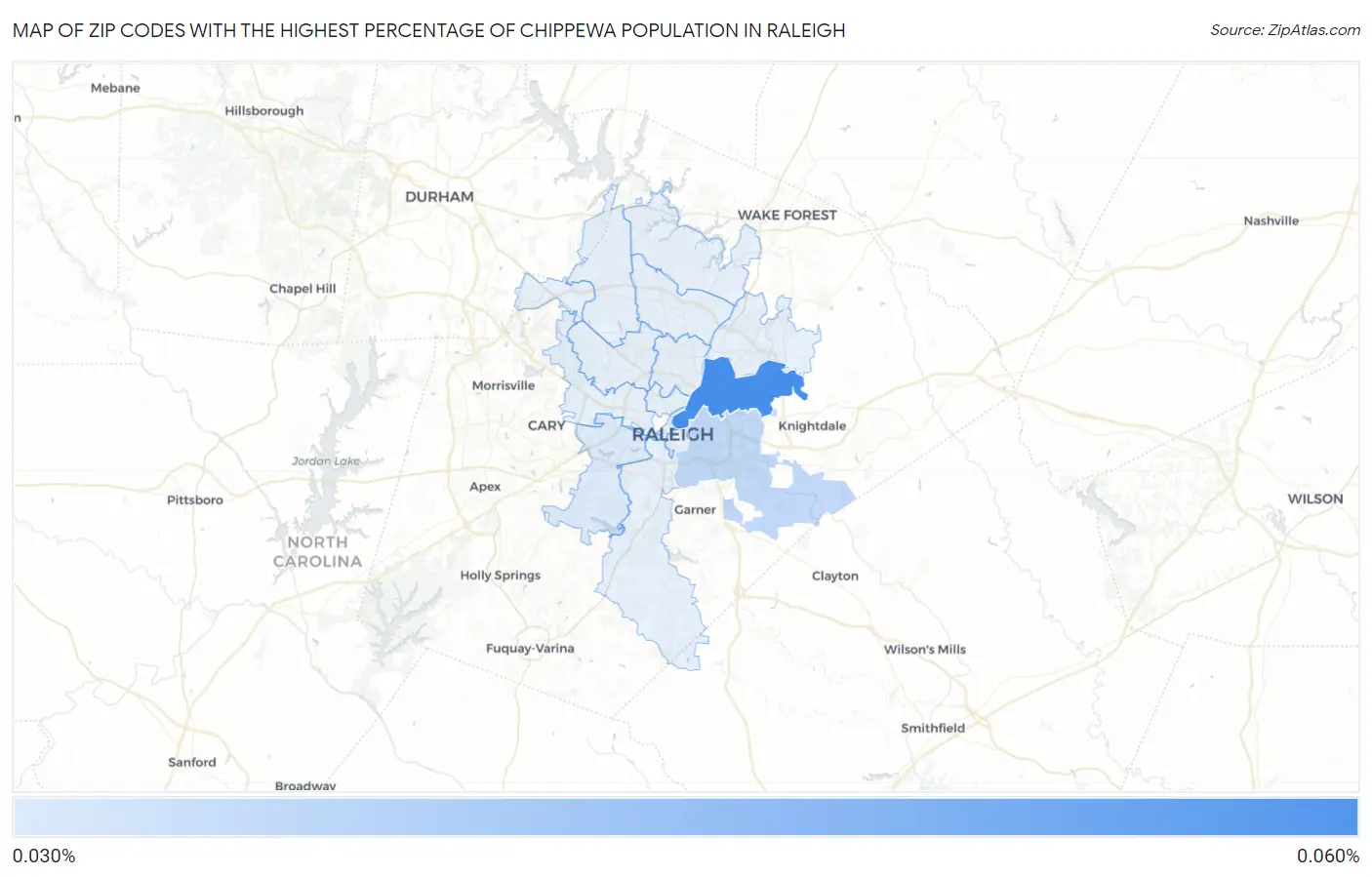 Zip Codes with the Highest Percentage of Chippewa Population in Raleigh Map