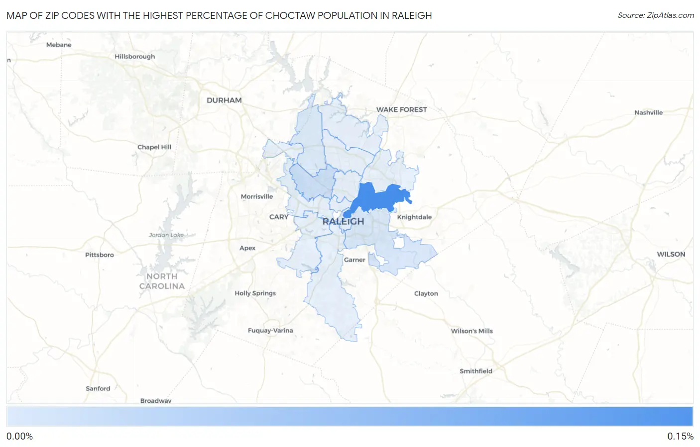 Zip Codes with the Highest Percentage of Choctaw Population in Raleigh Map