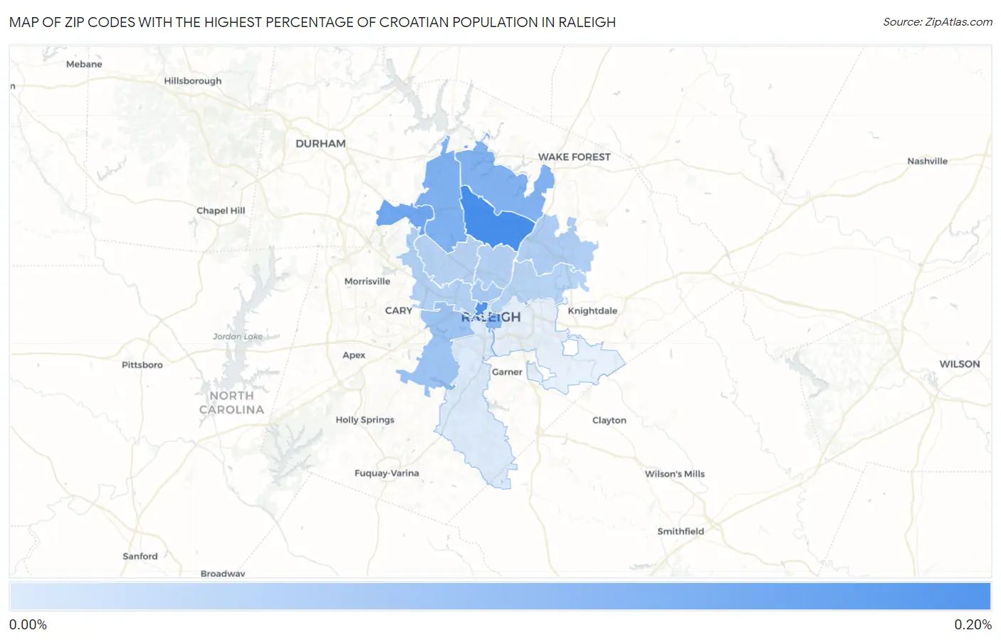 Zip Codes with the Highest Percentage of Croatian Population in Raleigh Map