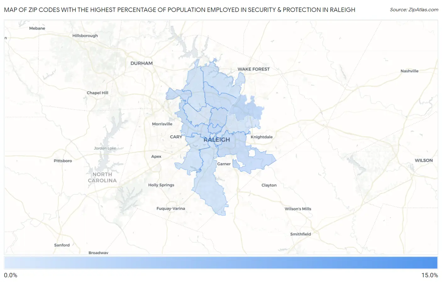 Zip Codes with the Highest Percentage of Population Employed in Security & Protection in Raleigh Map