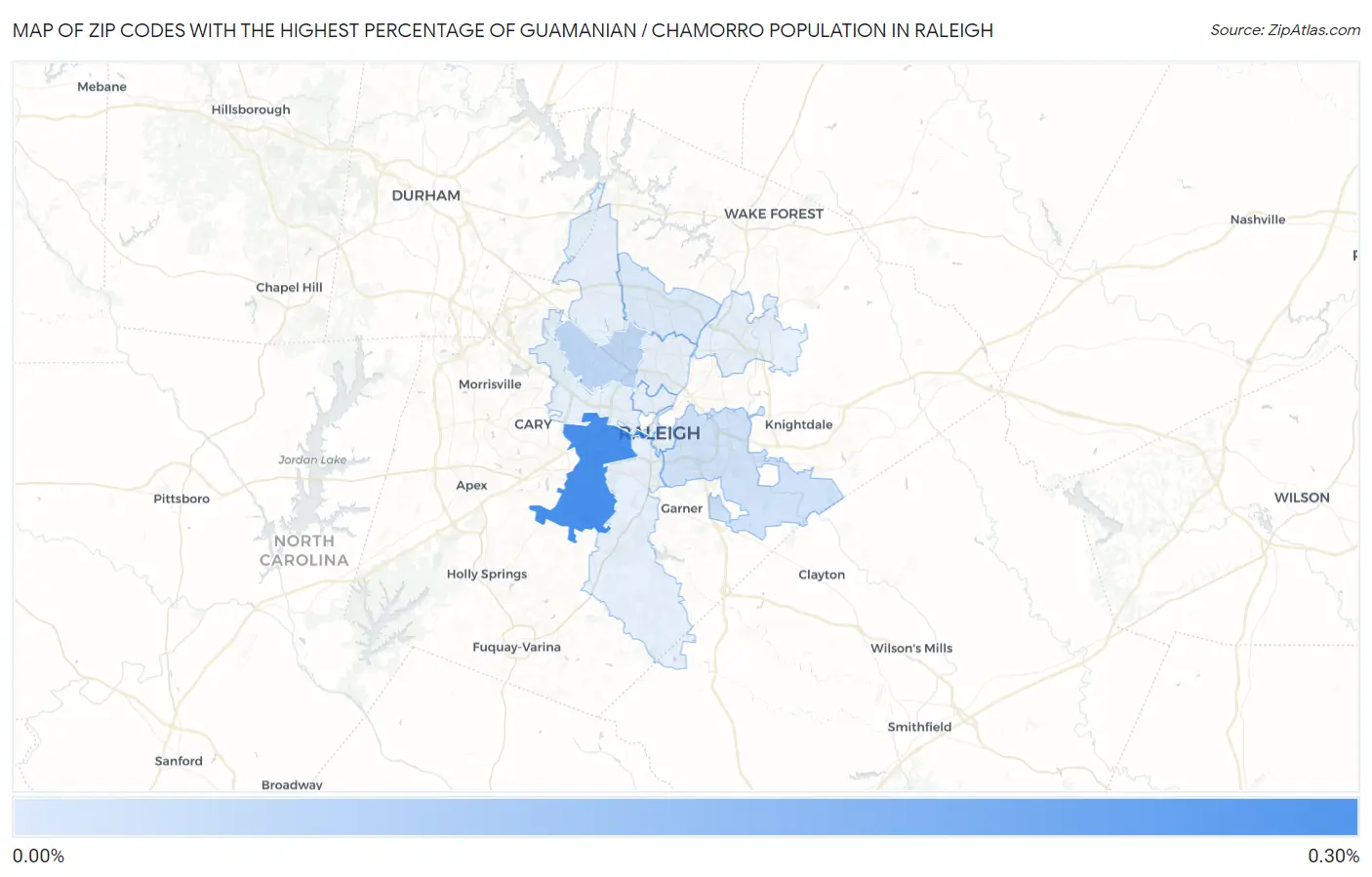 Zip Codes with the Highest Percentage of Guamanian / Chamorro Population in Raleigh Map
