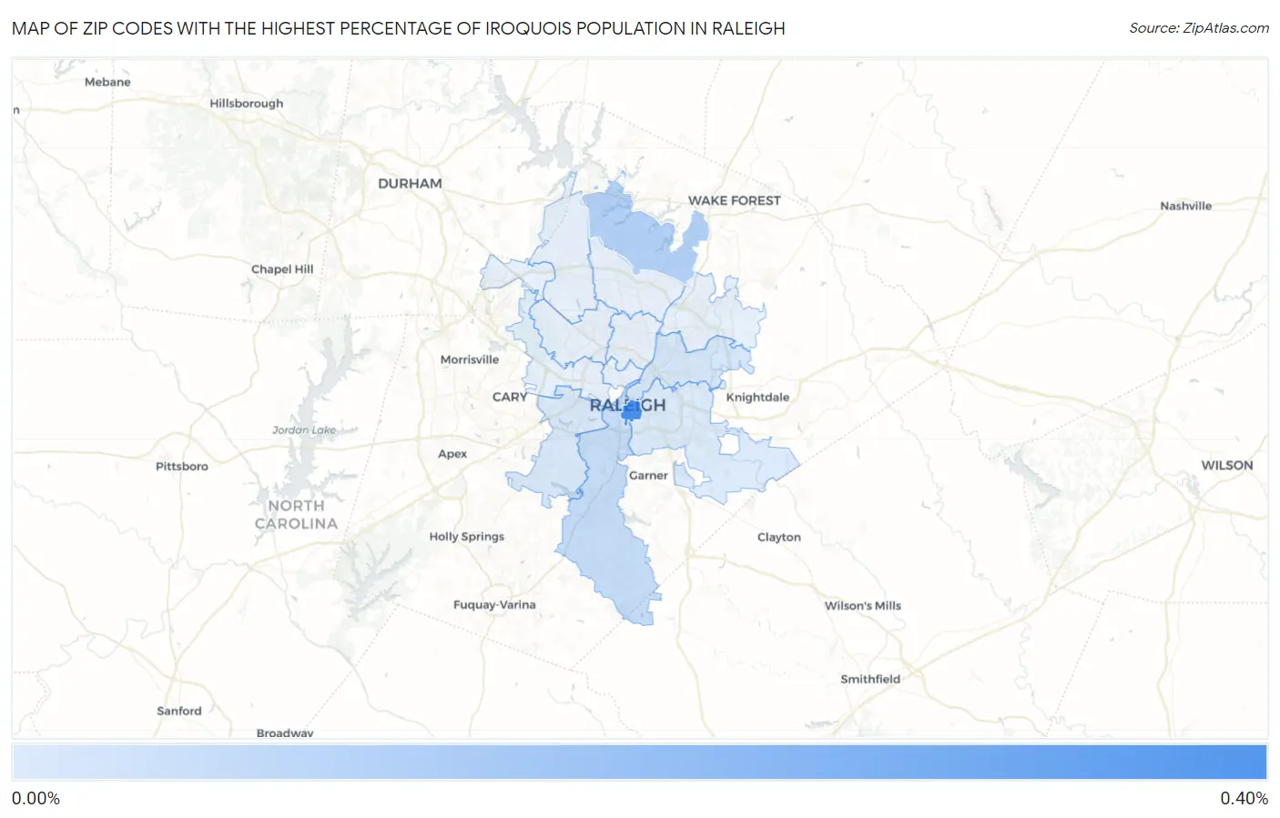 Zip Codes with the Highest Percentage of Iroquois Population in Raleigh Map
