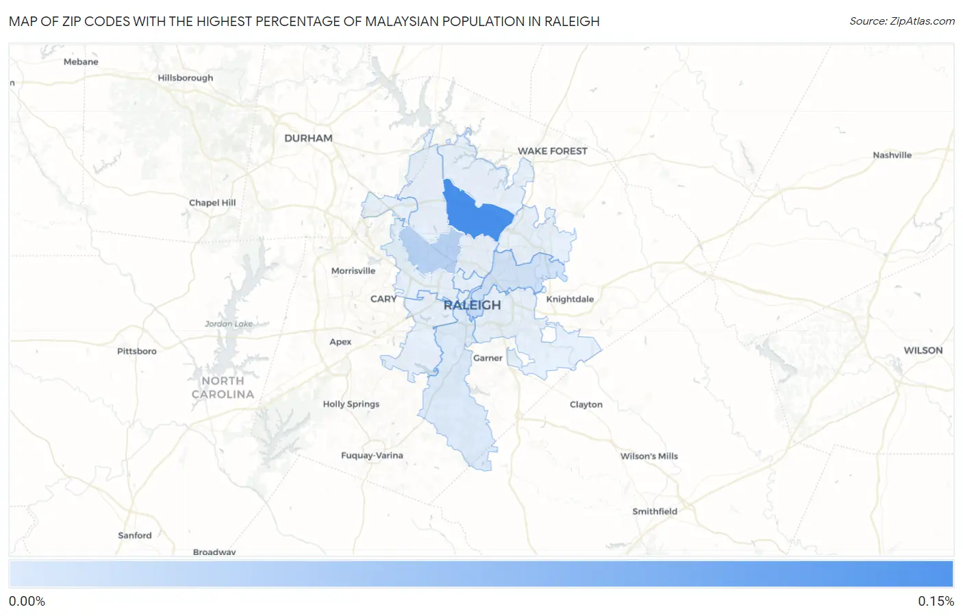 Zip Codes with the Highest Percentage of Malaysian Population in Raleigh Map