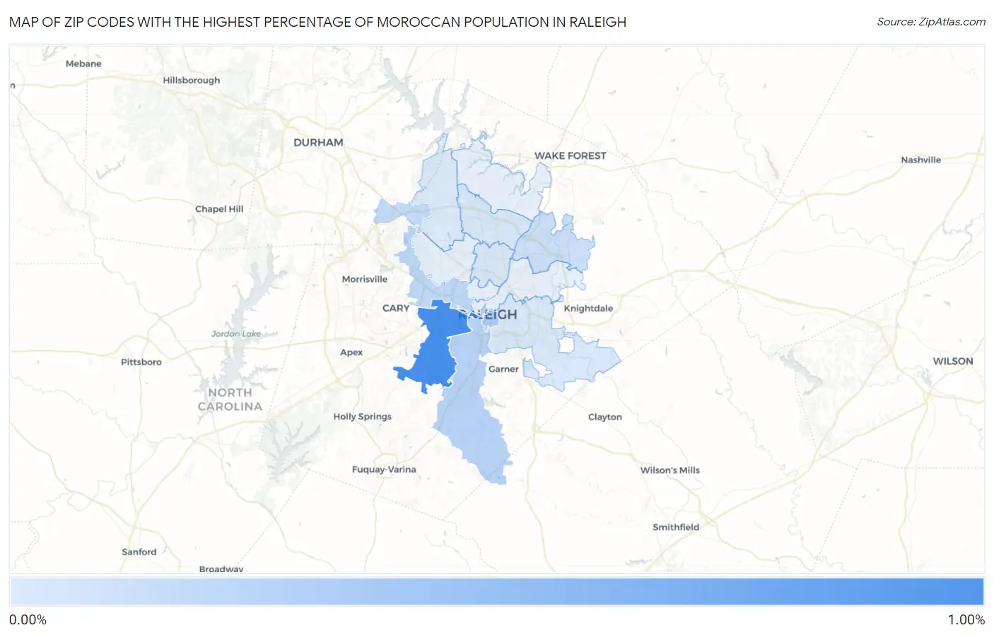 Zip Codes with the Highest Percentage of Moroccan Population in Raleigh Map