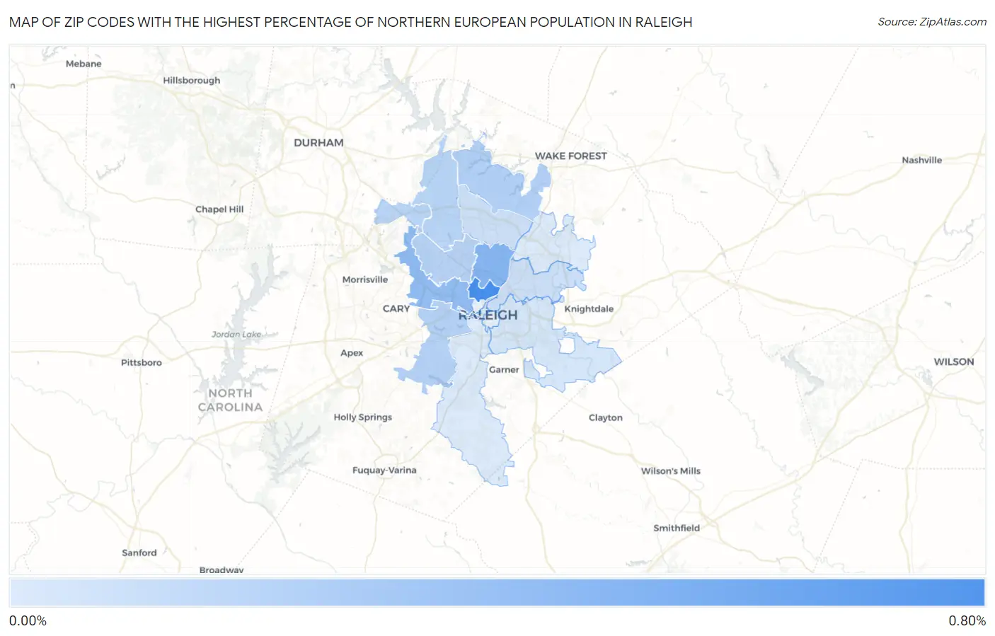 Zip Codes with the Highest Percentage of Northern European Population in Raleigh Map