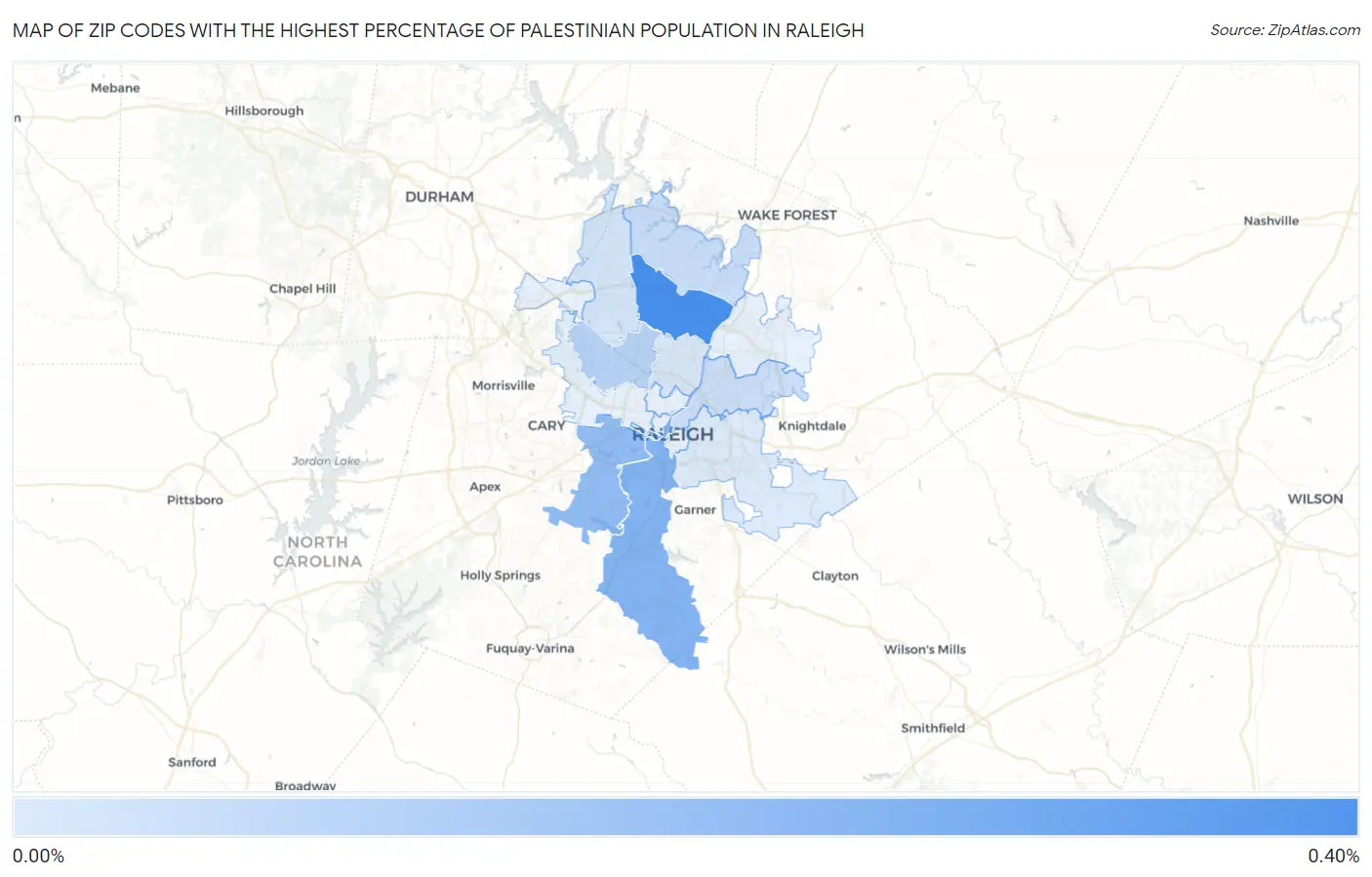 Zip Codes with the Highest Percentage of Palestinian Population in Raleigh Map