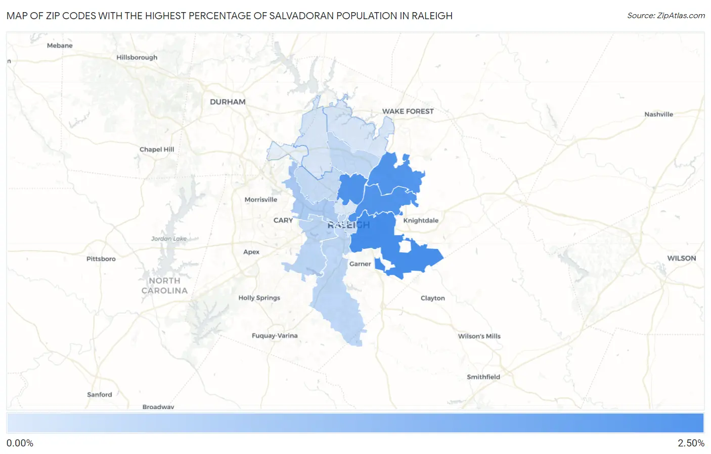 Zip Codes with the Highest Percentage of Salvadoran Population in Raleigh Map