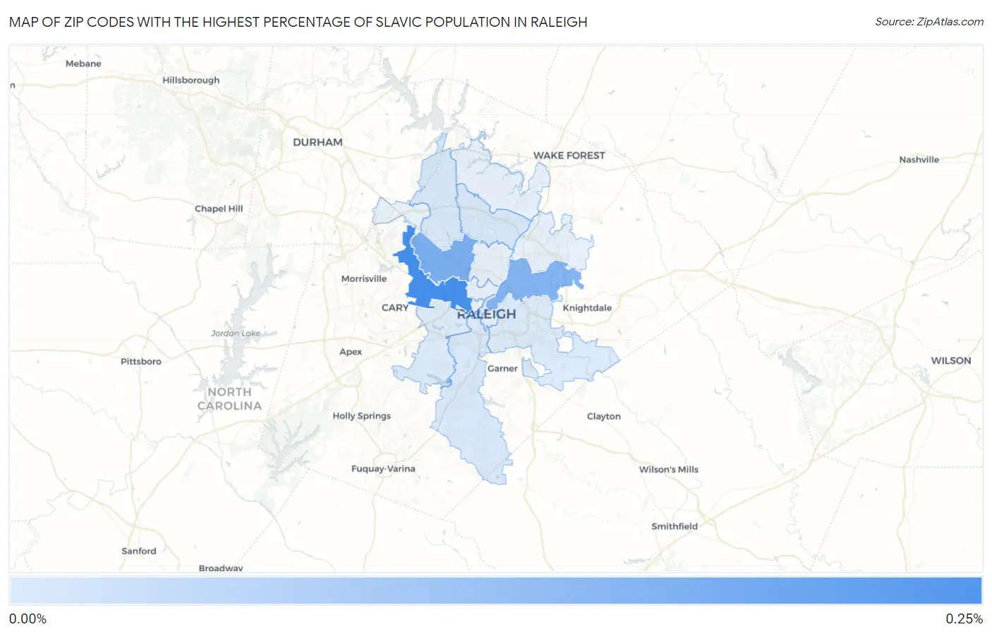 Zip Codes with the Highest Percentage of Slavic Population in Raleigh Map