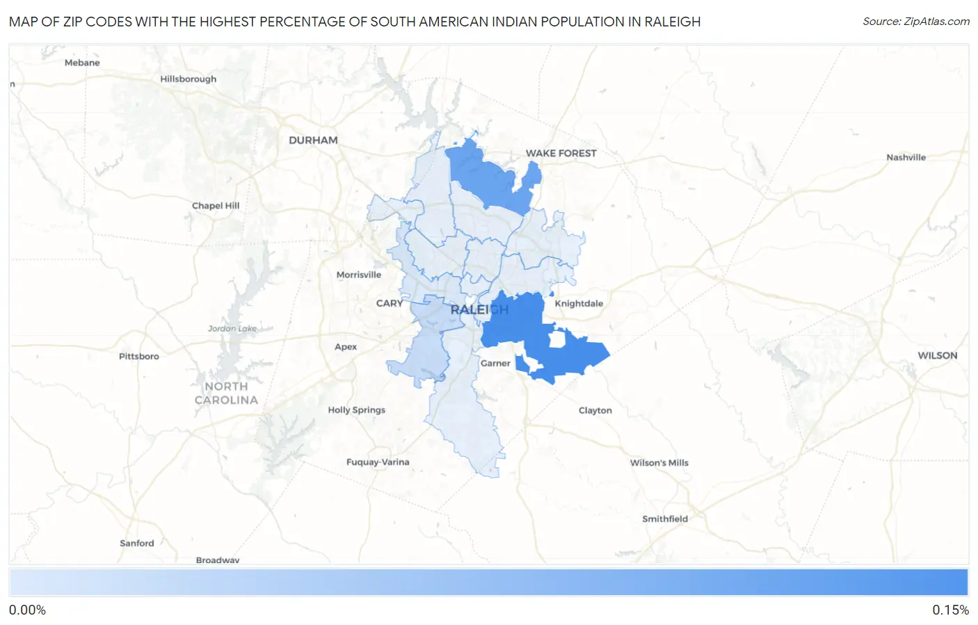Zip Codes with the Highest Percentage of South American Indian Population in Raleigh Map