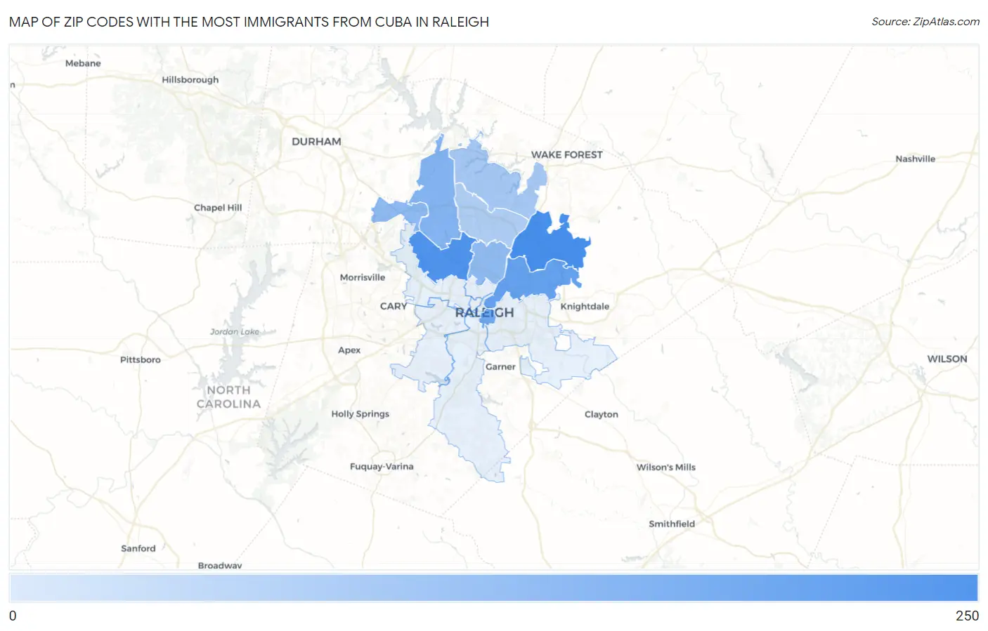 Zip Codes with the Most Immigrants from Cuba in Raleigh Map