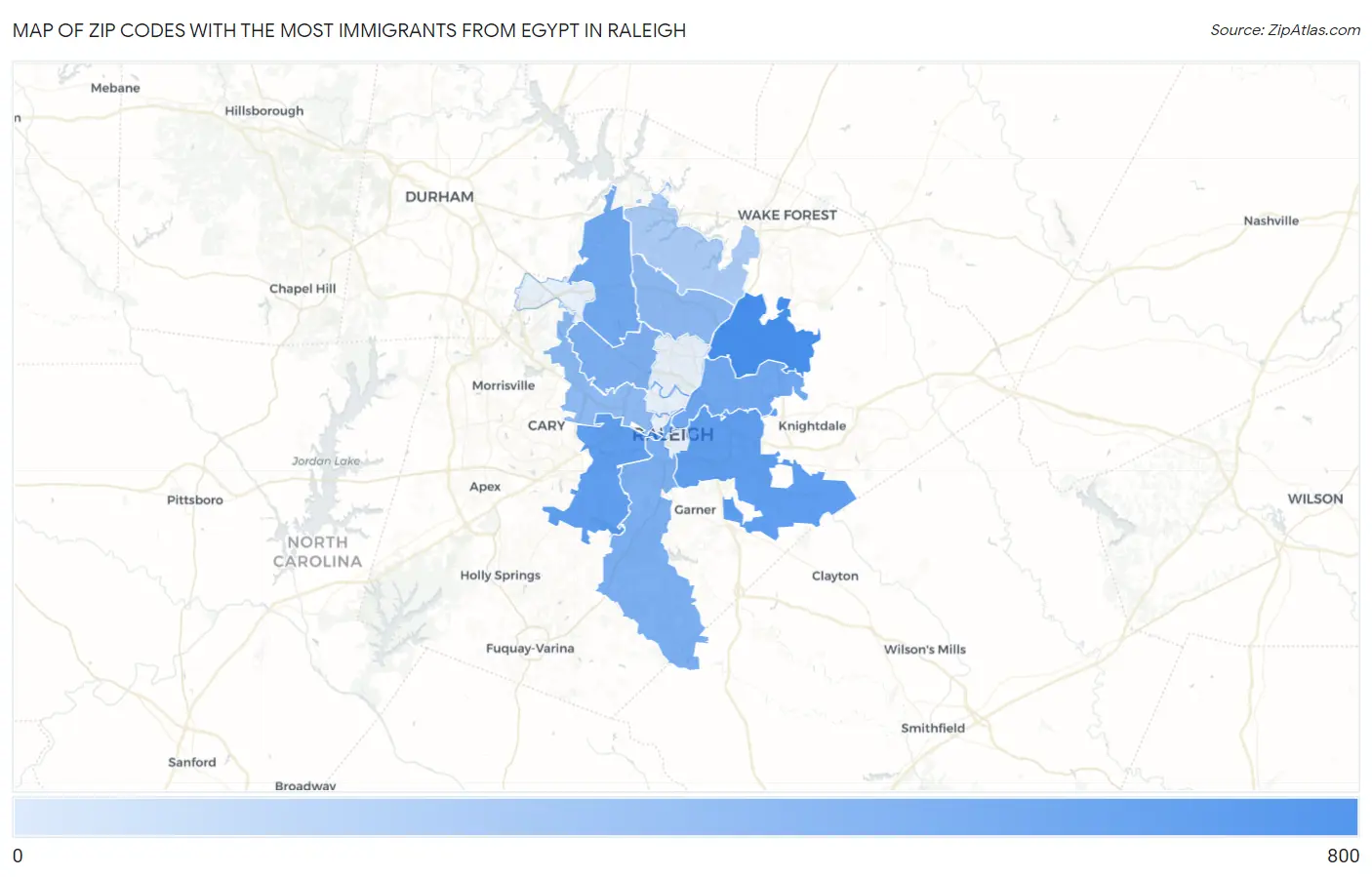 Zip Codes with the Most Immigrants from Egypt in Raleigh Map