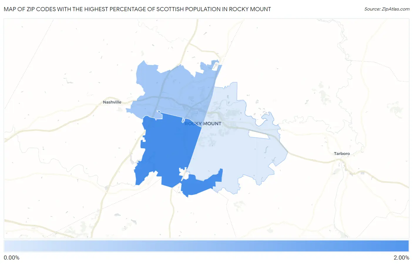 Zip Codes with the Highest Percentage of Scottish Population in Rocky Mount Map