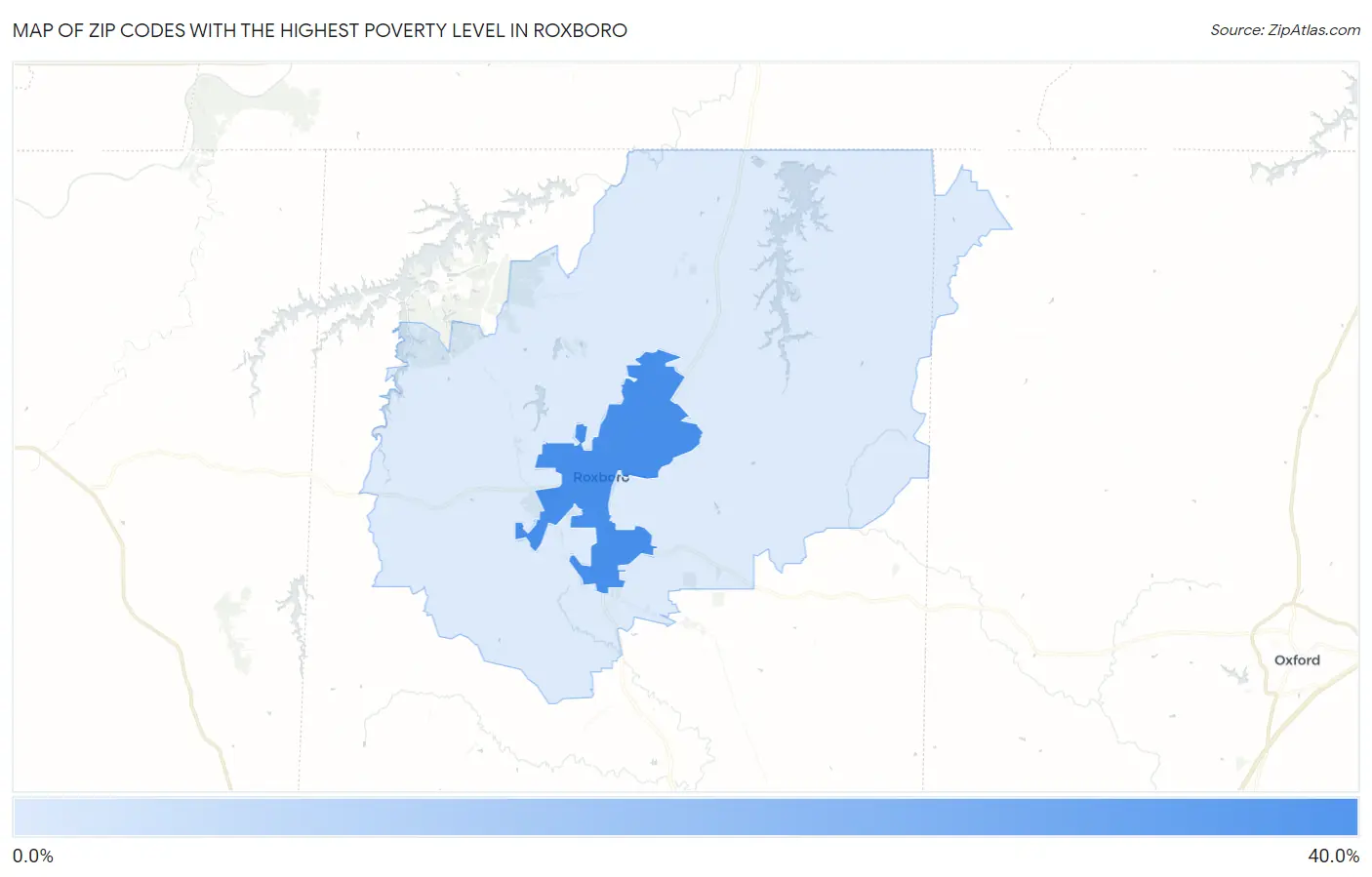 Zip Codes with the Highest Poverty Level in Roxboro Map