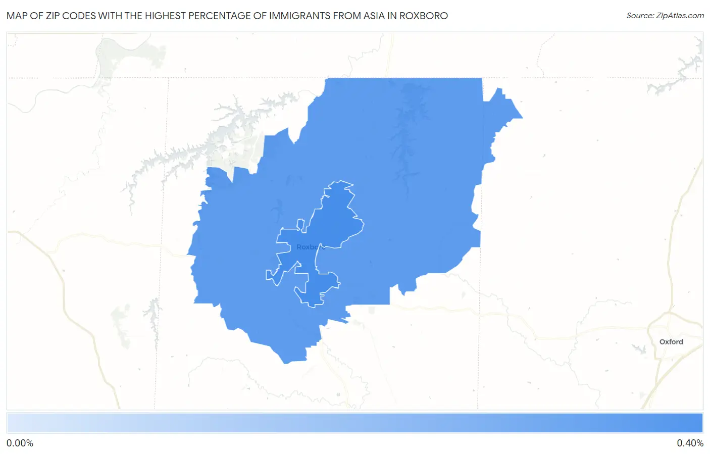 Zip Codes with the Highest Percentage of Immigrants from Asia in Roxboro Map