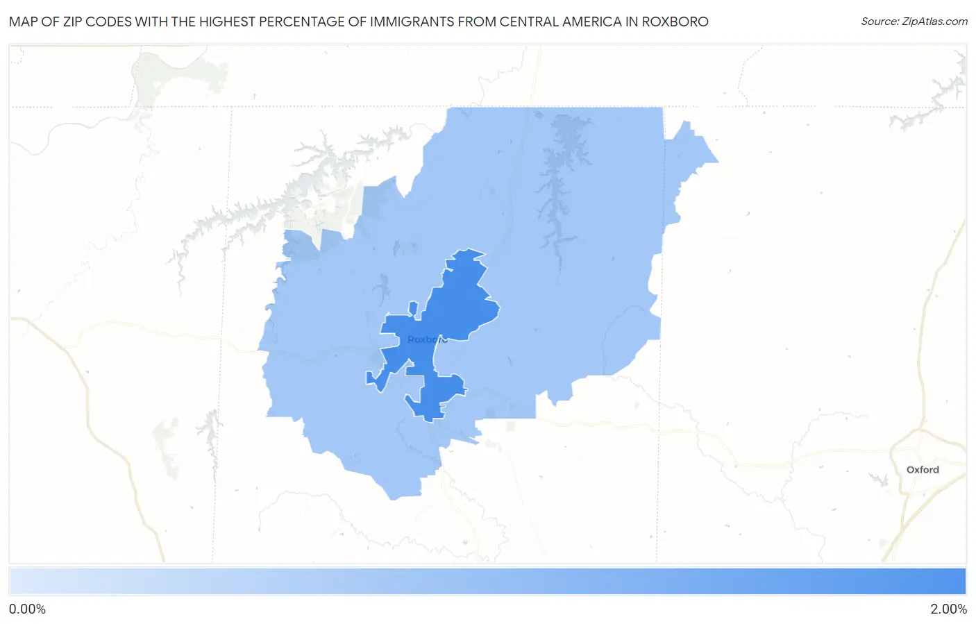 Zip Codes with the Highest Percentage of Immigrants from Central America in Roxboro Map