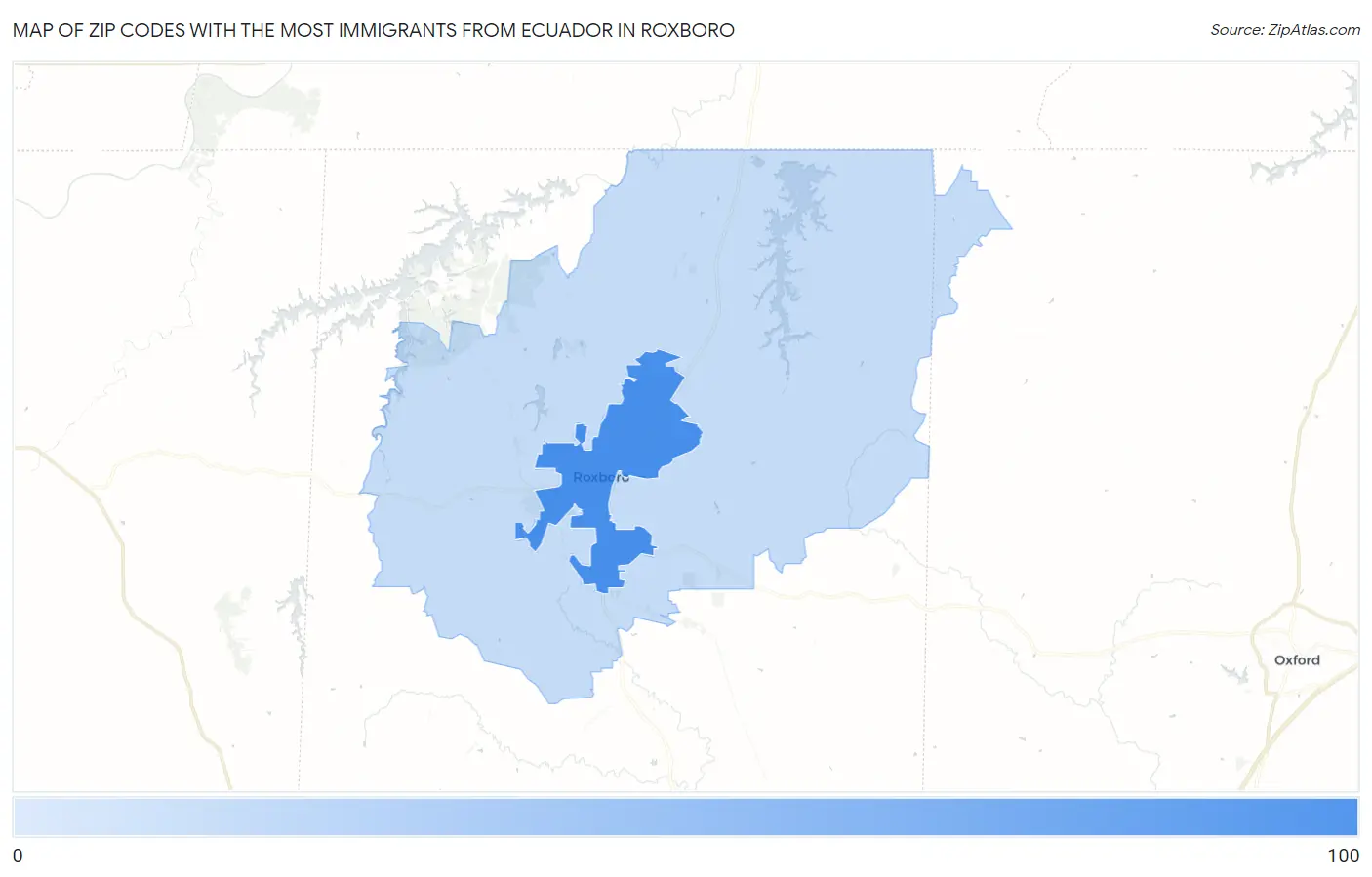 Zip Codes with the Most Immigrants from Ecuador in Roxboro Map