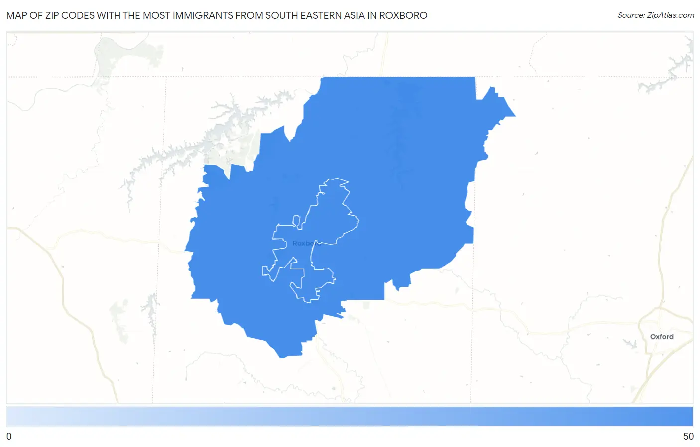 Zip Codes with the Most Immigrants from South Eastern Asia in Roxboro Map