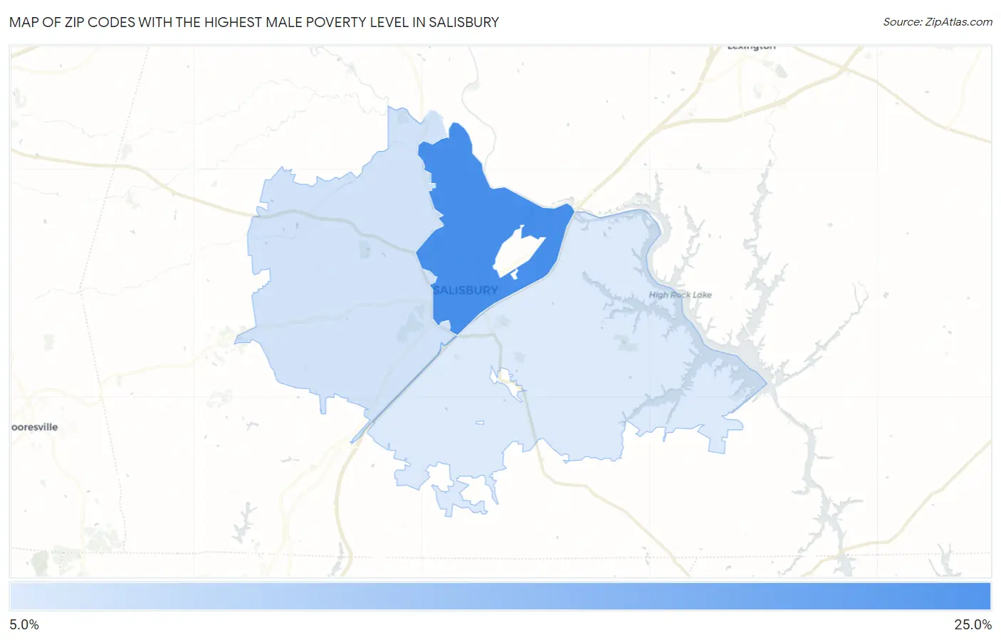 Zip Codes with the Highest Male Poverty Level in Salisbury Map