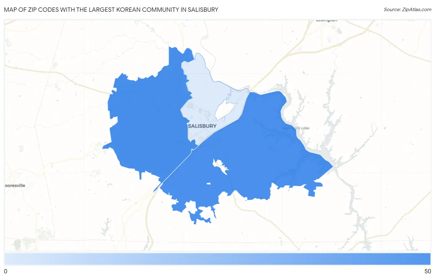 Zip Codes with the Largest Korean Community in Salisbury Map