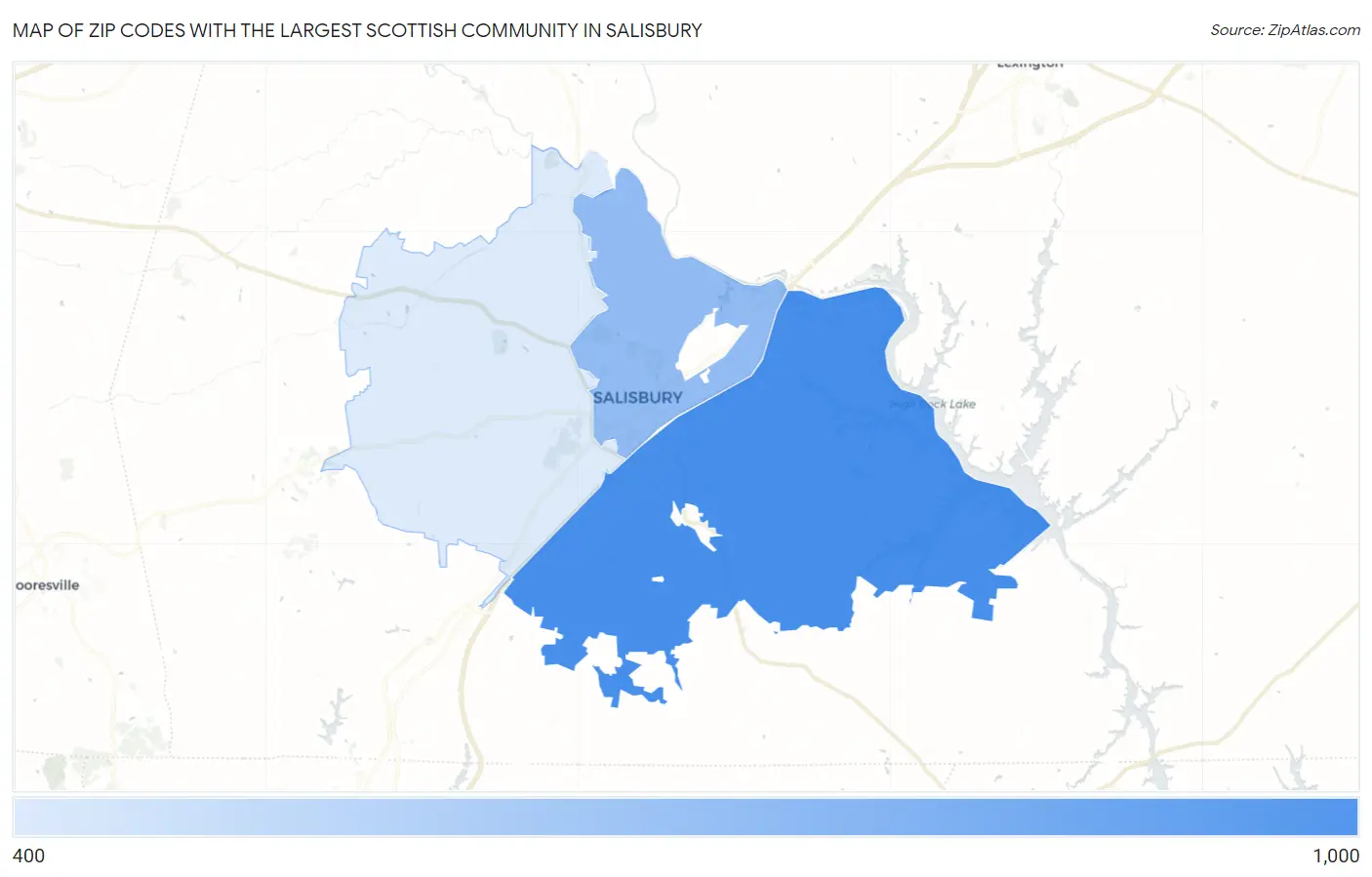 Zip Codes with the Largest Scottish Community in Salisbury Map