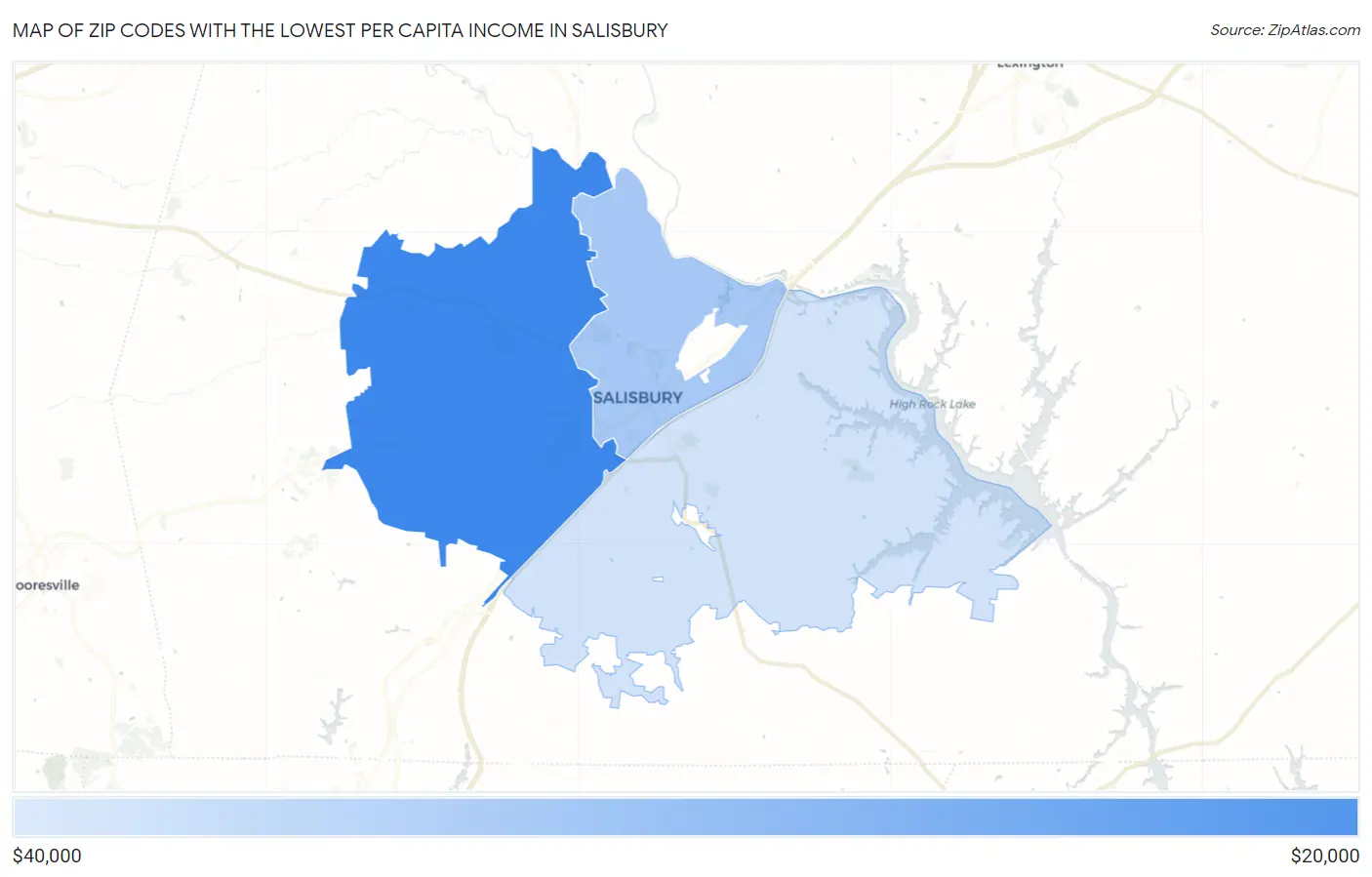 Zip Codes with the Lowest Per Capita Income in Salisbury Map