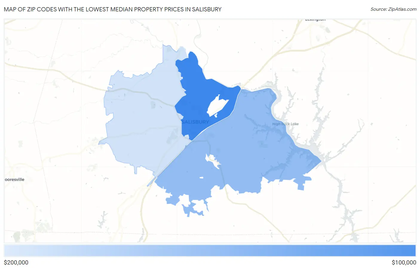 Zip Codes with the Lowest Median Property Prices in Salisbury Map