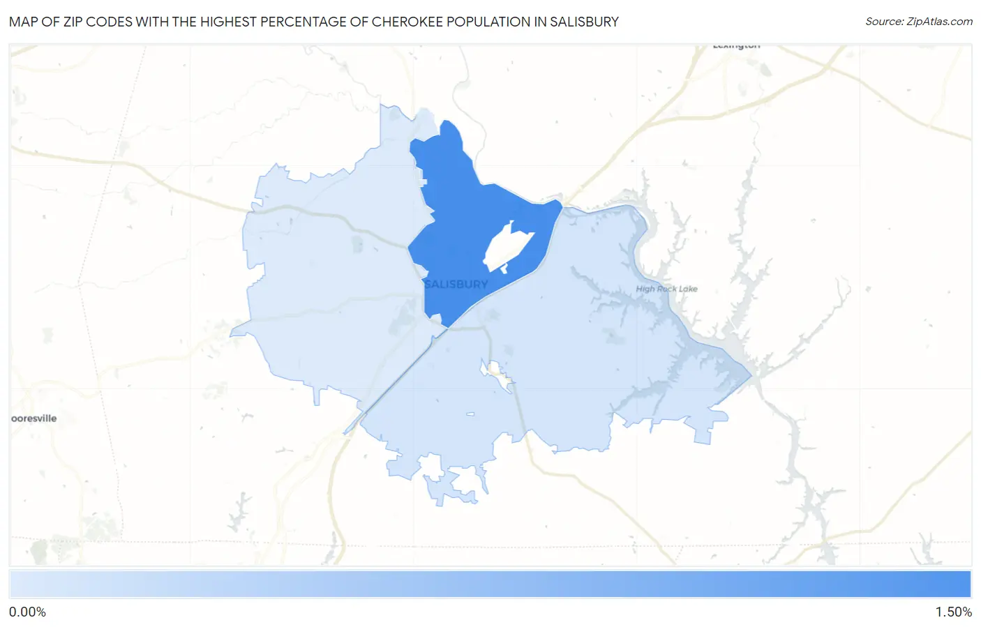 Zip Codes with the Highest Percentage of Cherokee Population in Salisbury Map