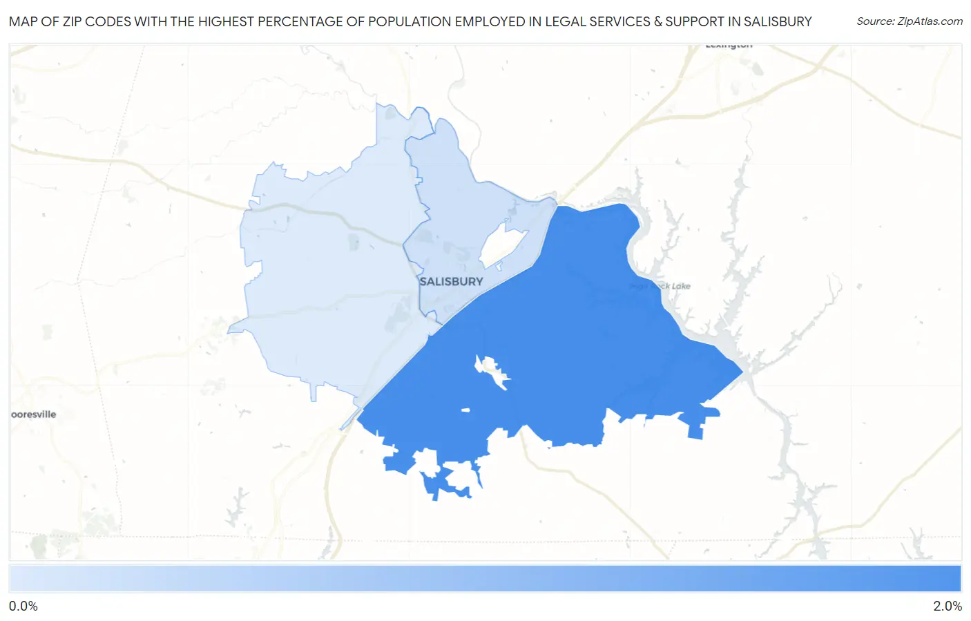 Zip Codes with the Highest Percentage of Population Employed in Legal Services & Support in Salisbury Map