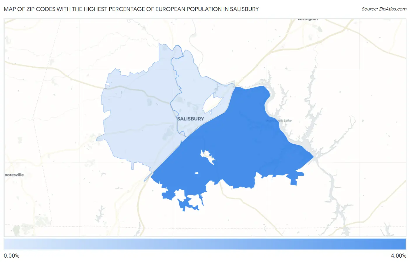 Zip Codes with the Highest Percentage of European Population in Salisbury Map