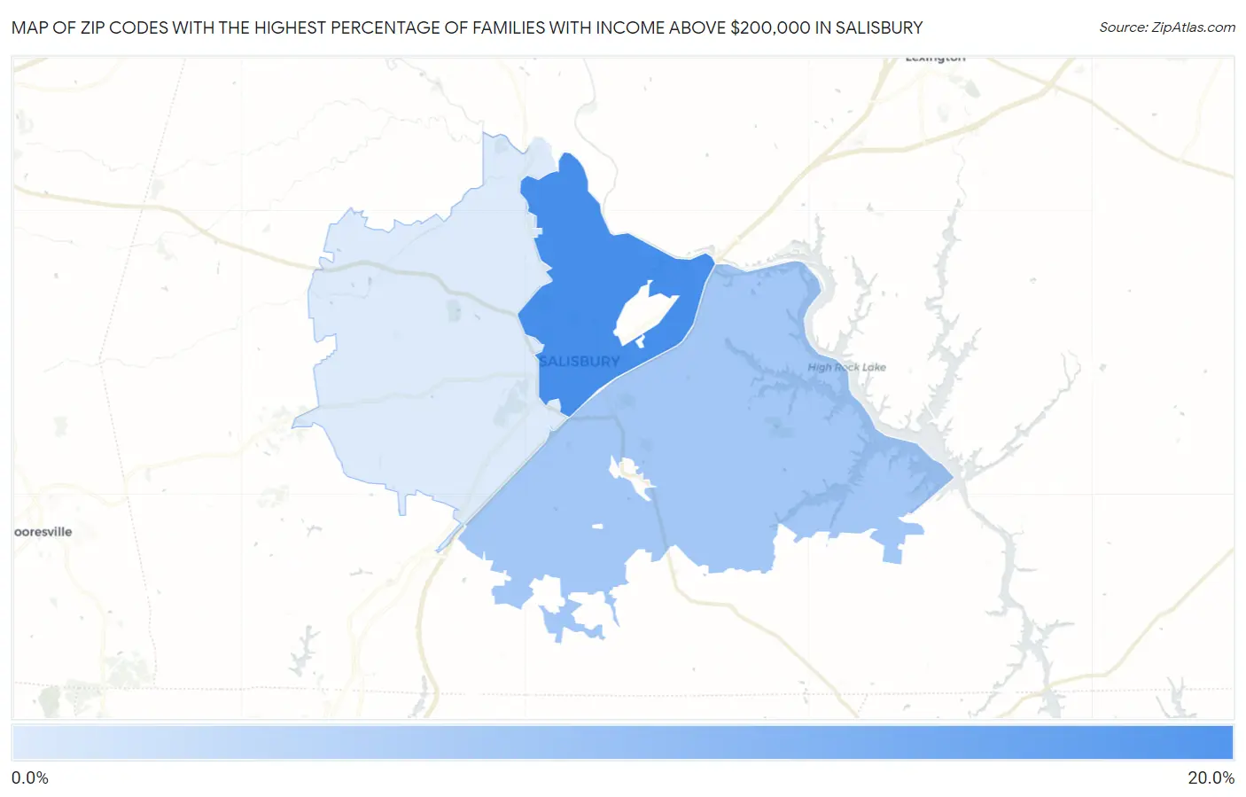 Zip Codes with the Highest Percentage of Families with Income Above $200,000 in Salisbury Map