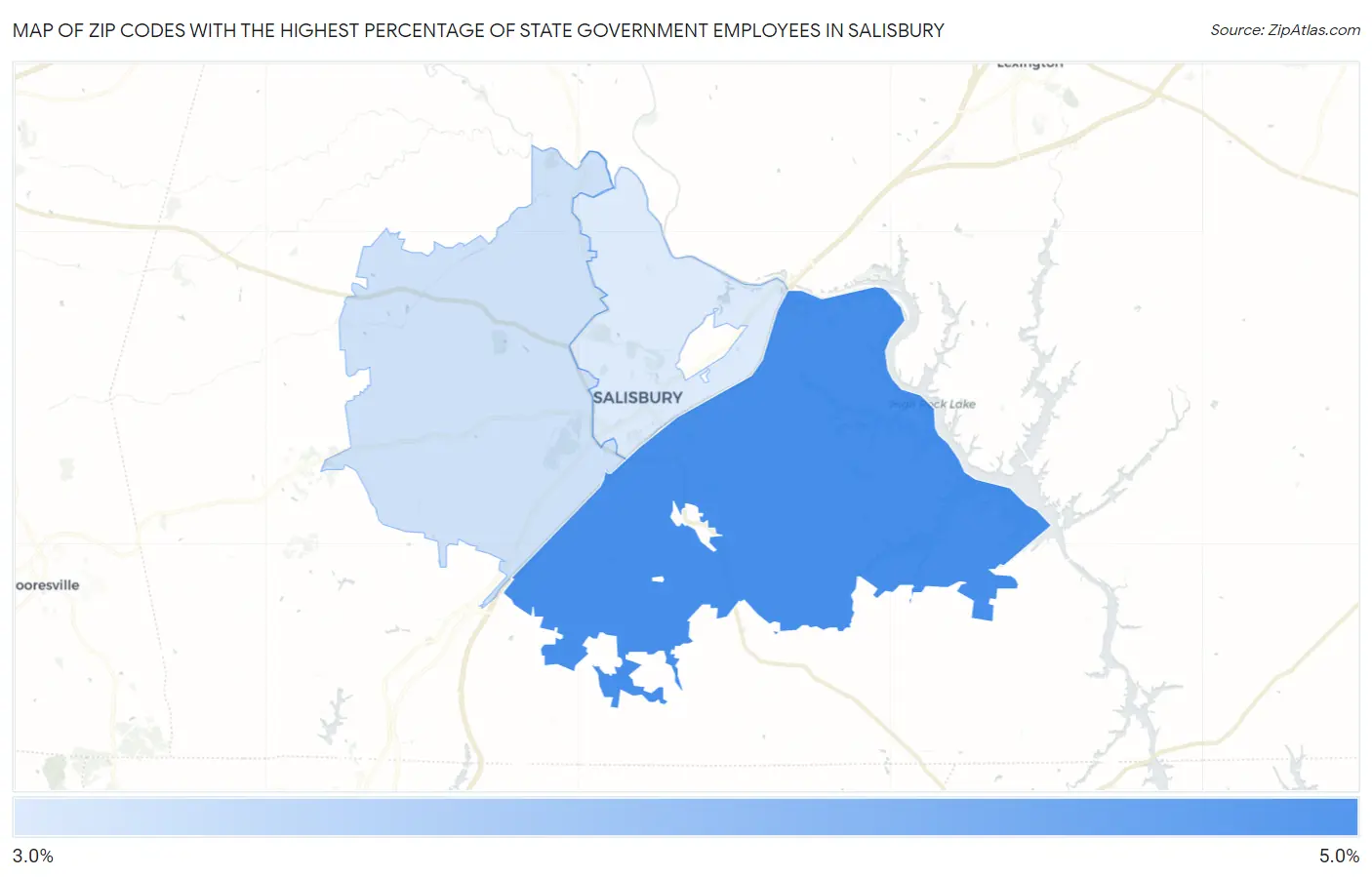 Zip Codes with the Highest Percentage of State Government Employees in Salisbury Map
