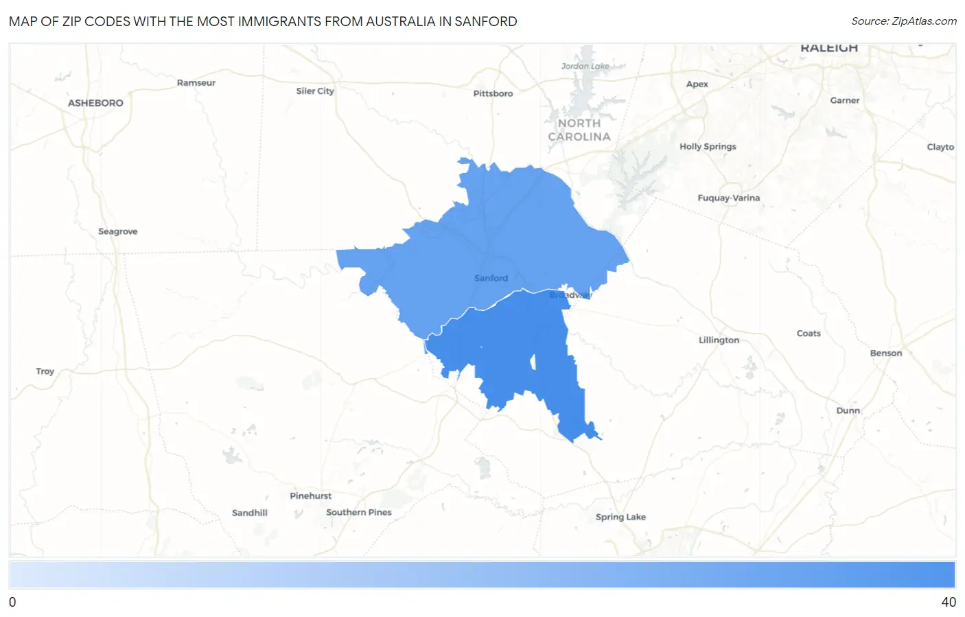 Zip Codes with the Most Immigrants from Australia in Sanford Map