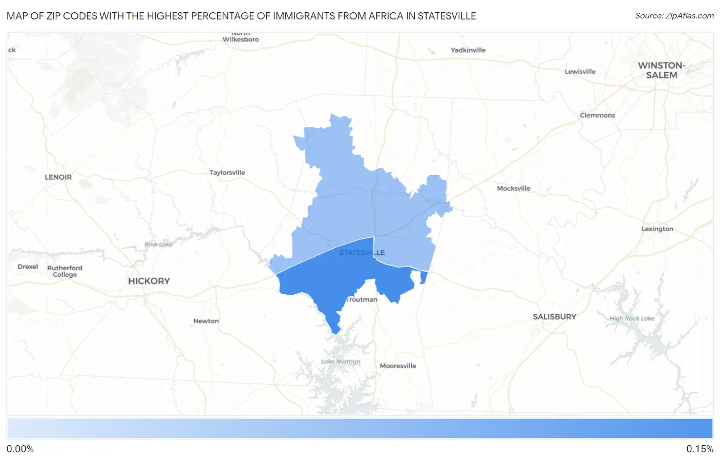 Zip Codes with the Highest Percentage of Immigrants from Africa in Statesville Map