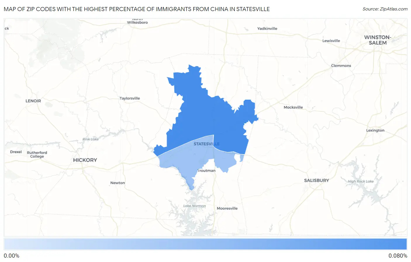 Zip Codes with the Highest Percentage of Immigrants from China in Statesville Map