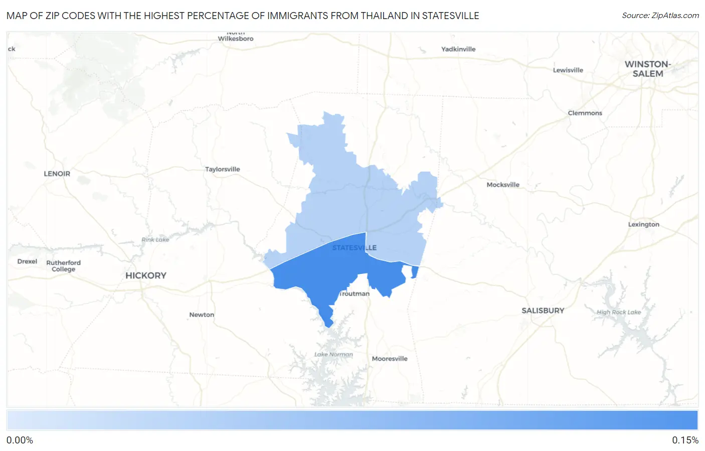 Zip Codes with the Highest Percentage of Immigrants from Thailand in Statesville Map