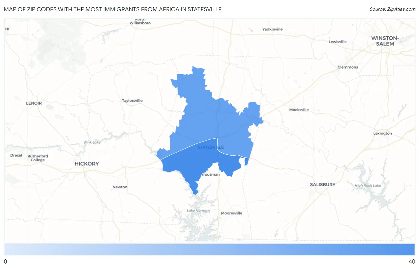 Zip Codes with the Most Immigrants from Africa in Statesville Map
