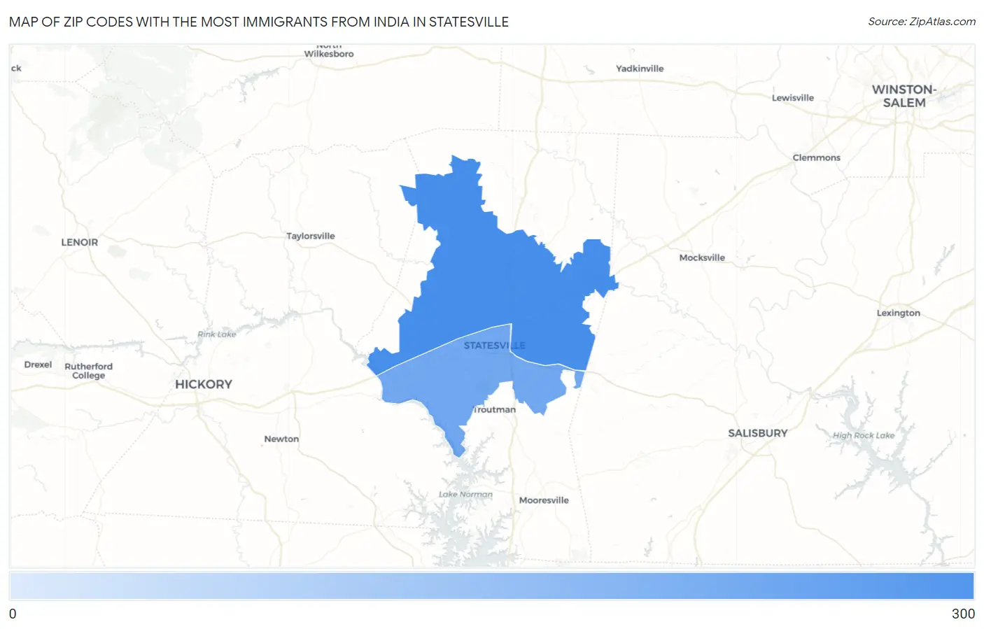 Zip Codes with the Most Immigrants from India in Statesville Map